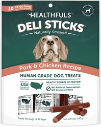 Healthfuls Deli Sticks Pork & Chicken Human-Grade Gluten-Free Soft & Chewy Dog Treats, 10 count bag