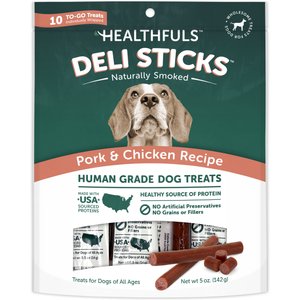 Healthfuls Deli Sticks Pork & Chicken Human-Grade Gluten-Free Soft & Chewy Dog Treats, 10 count bag