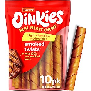 Hartz Oinkies Smoked Twists with 100% Real Smoked Pork Rawhide-Free Natural Dog Treats, 10 count