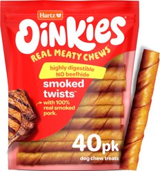 Hartz Oinkies Smoked Twists with 100% Real Smoked Pork Rawhide-Free Natural Dog Treats, 40 count