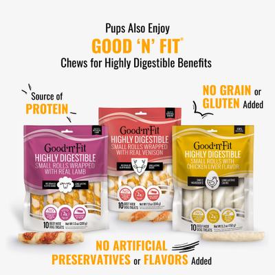 Show full view: Good 'n' Fun Stuffed Rolls Chicken, Peanut Butter & Beef Flavor Dog Treat Chew, 8-oz bag slide 10 of 11