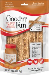 Good 'n' Fun Stuffed Rolls Chicken, Peanut Butter & Beef Flavor Dog Treat Chew, 8-oz bag