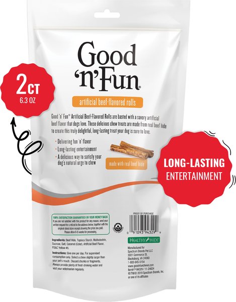 Show full view: Good 'n' Fun Rolls Beef Flavor-Basted Dog Treat Chew, Large, 2 count slide 3 of 10
