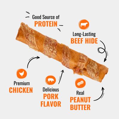 Show full view: Good 'n' Fun Chicken Wrapped Small Rolls Triple Flavor Chicken, Peanut Butter & Pork Dog Treat Chew, 8 Count slide 4 of 10