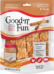 Good 'n' Fun Chicken Wrapped Small Rolls Triple Flavor Chicken, Peanut Butter & Pork Dog Treat Chew, 8 Count