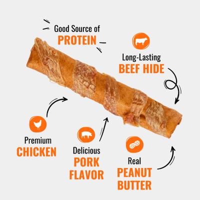Show full view: Good 'n' Fun Chicken Wrapped Small Rolls Triple Flavor Chicken, Peanut Butter & Pork Dog Treat Chew, 4 Count slide 4 of 10