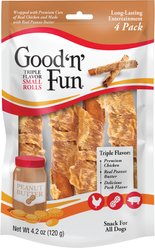 Good 'n' Fun Chicken Wrapped Small Rolls Triple Flavor Chicken, Peanut Butter & Pork Dog Treat Chew, 4 Count