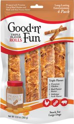 Good 'n' Fun Chicken Wrapped Large Rolls Triple Flavor Chicken, Peanut Butter & Pork Dog Treat Chew, 4 count slide 1 of 9