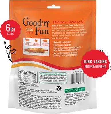 Show full view: Good 'n' Fun Chicken Wrapped Large Rolls Triple Flavor Pork, Chicken & Beef Dog Treat Chew, 6 Count slide 3 of 11
