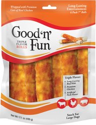 Good 'n' Fun Chicken Wrapped Large Rolls Triple Flavor Pork, Chicken & Beef Dog Treat Chew, 6 Count