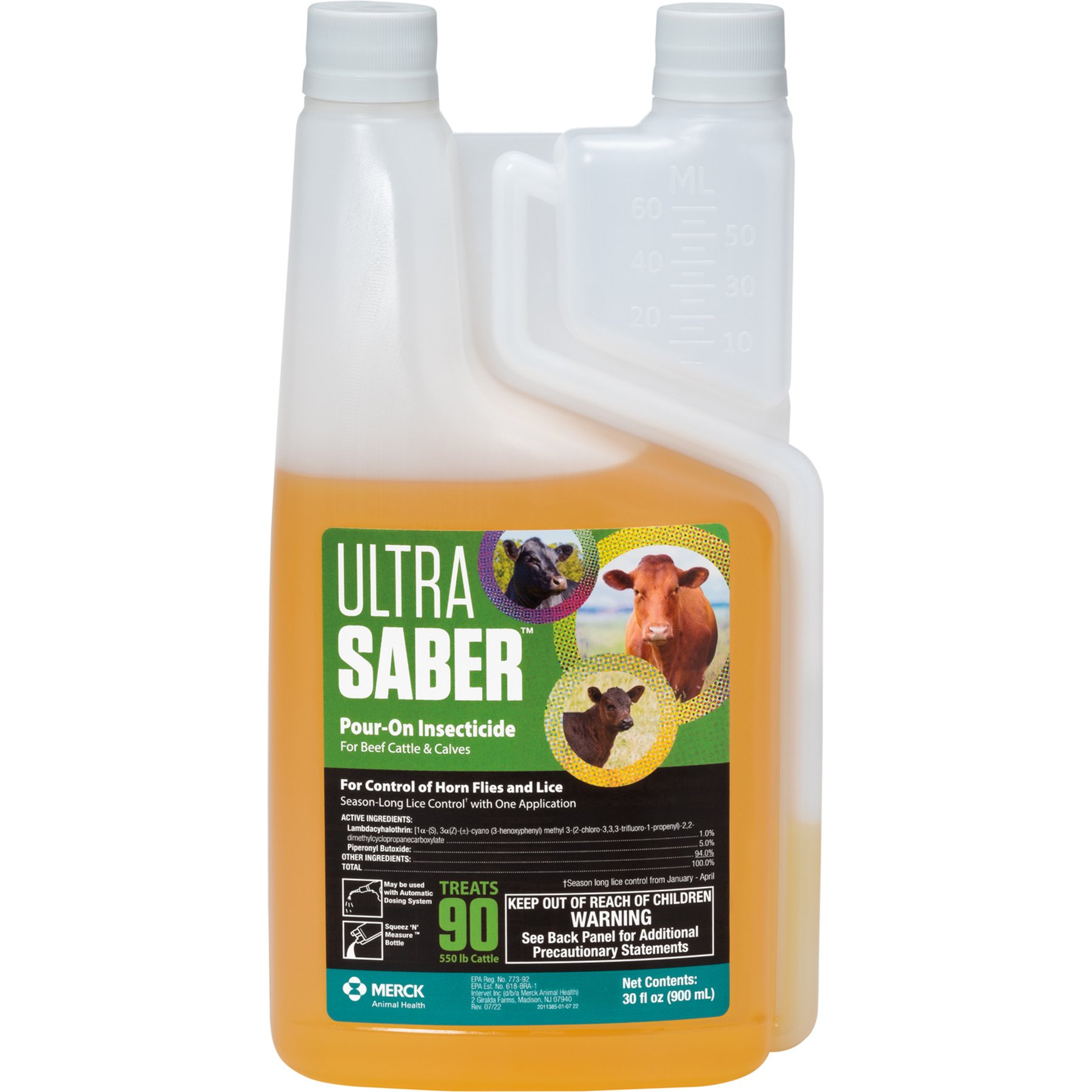 Ultra Saber Pour-On Insecticide Fly & Insect Control for Cattle, 900-mL bottle