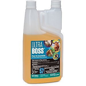 Ultra Boss Pour-On Insecticide Fly & Insect Control for Cattle, Sheep, Goats & Horses, 1-quart bottle