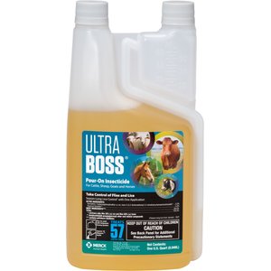 Ultra Boss Pour-On Insecticide Fly & Insect Control for Cattle, Sheep, Goats & Horses, 1-quart bottle