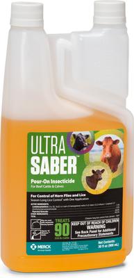 Show full view: Ultra Saber Pour-On Insecticide Fly & Insect Control for Cattle, 900-mL bottle slide 2 of 3