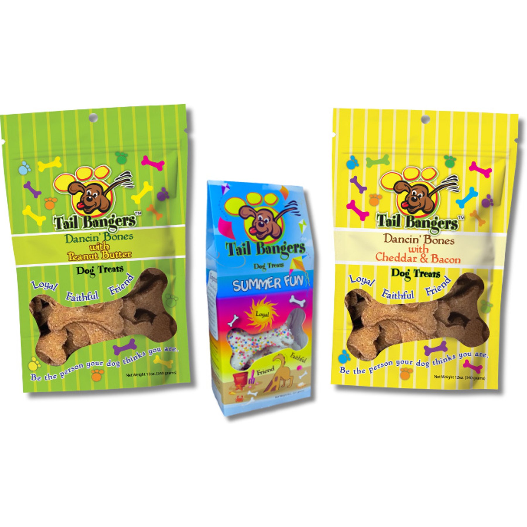Tail Bangers Summer Variety Pack Peanut Butter, Peanut Butter with Yogurt, Cheddar & Bacon Crunchy Dog Treats, 3 count