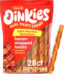 Hartz Oinkies Bacon-Wrapped Twists with 100% Real Bacon Rawhide-Free Natural Dog Treats, 28 count slide 1 of 8