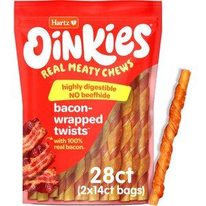 Hartz Oinkies Bacon-Wrapped Twists with 100% Real Bacon Rawhide-Free Natural Dog Treats, 28 count