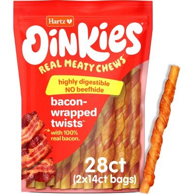 Hartz Hartz Oinkies Bacon-Wrapped Twists with 100% Real Bacon Rawhide-Free Natural Dog Treats, 28 count