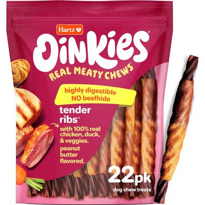 Hartz Hartz Oinkies Tender Ribs with 100% Real Chicken & Duck Veggies & Peanut Butter Flavored Rawhide-Free Natural Dog Treats, 22 count