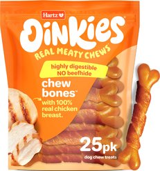 Hartz Oinkies Chew Bones with 100% Real Chicken Breast Rawhide-Free Natural Dog Treats, 25 count