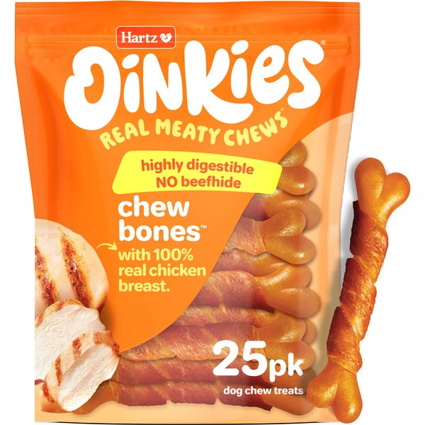 Hartz Oinkies Chew Bones with 100% Real Chicken Breast Rawhide-Free Natural Dog Treats, 25 count