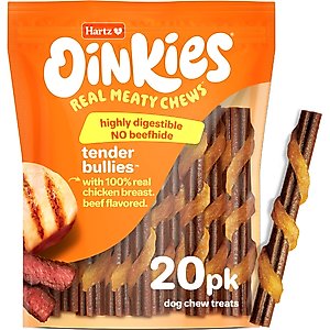 Hartz Oinkies Tender Bullies with 100% Real Chicken Beef Flavor Rawhide-Free Natural Dog Treats, 20 count