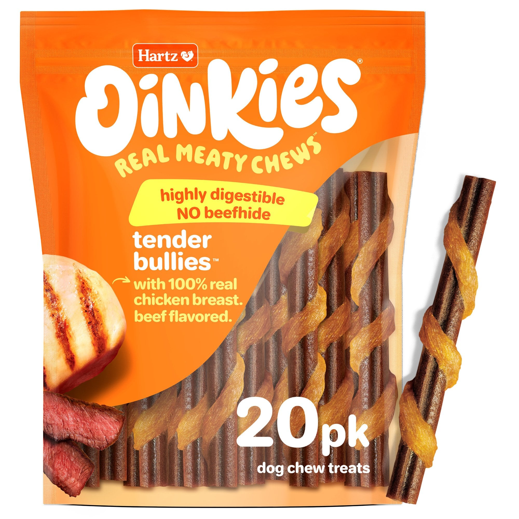 Hartz Oinkies Tender Bullies Rawhide-free Natural Chew Dog Treats, 20 Count, Bundle Of 2