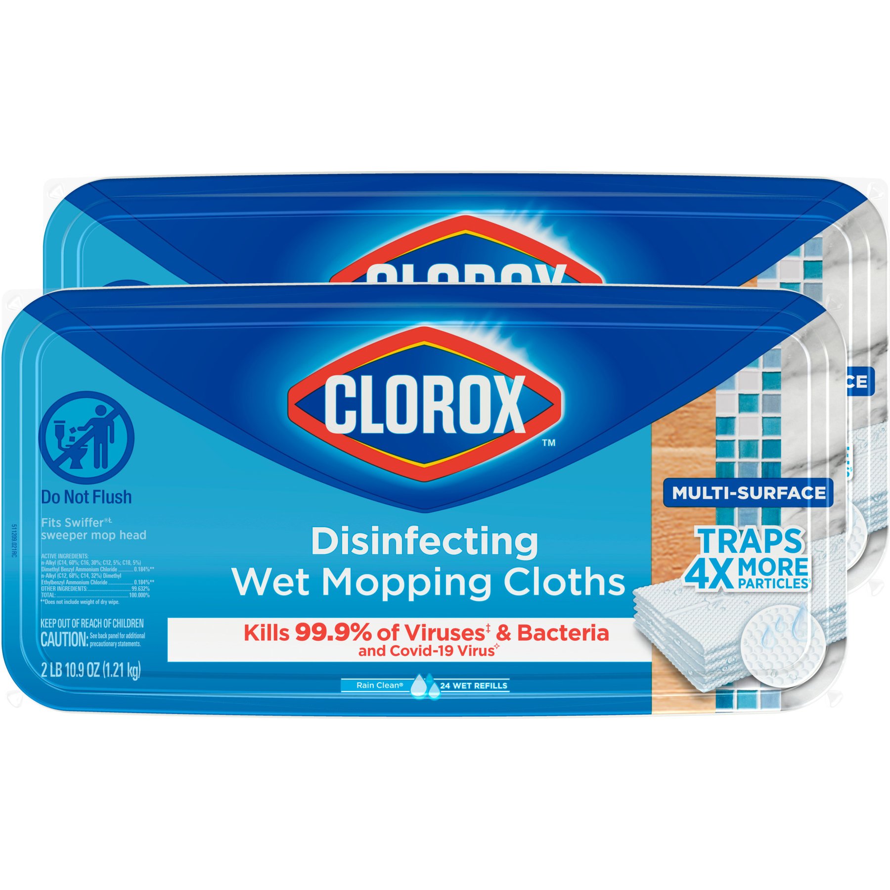 Clorox Rain Clean Disinfecting Wet Mop Cloths, 48 count
