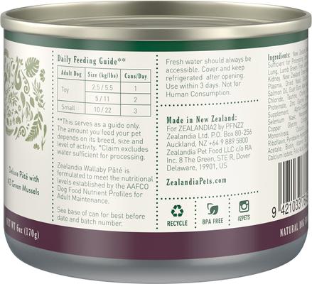 Show full view: Zealandia Adult Grain-Free Wallaby Pate Canned Dog Food, 6-oz can, case of 24 slide 4 of 7