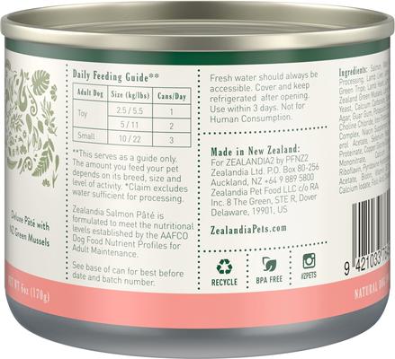 Show full view: Zealandia Adult Grain-Free Salmon Pate Canned Dog Food, 6-oz can, case of 24 slide 4 of 7