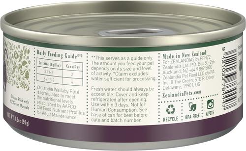 Show full view: Zealandia Wallaby Grain-Free Pate Wet Cat Food, 3.2-oz can, case of 24 slide 4 of 7