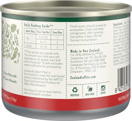 Show full view: Zealandia Adult Grain-Free Beef Pate Canned Dog Food, 6-oz can, case of 24 slide 4 of 7
