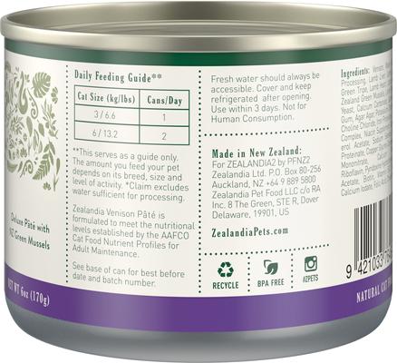 Show full view: Zealandia Venison Grain-Free Pate Wet Cat Food, 6-oz can, case of 24 slide 4 of 7