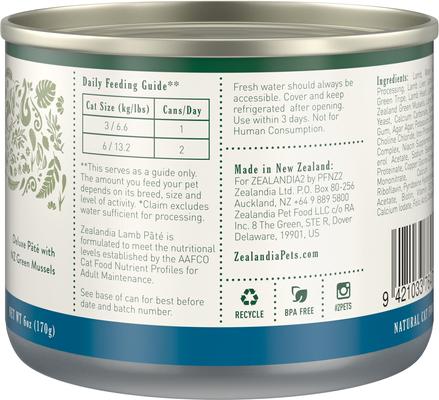 Show full view: Zealandia Lamb Grain-Free Pate Wet Cat Food, 6-oz can, case of 24 slide 4 of 7