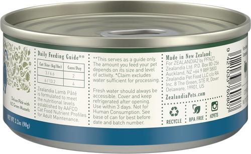 Show full view: Zealandia Lamb Grain-Free Pate Wet Cat Food, 3.2-oz can, case of 24 slide 4 of 7