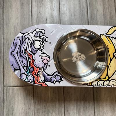 Show full view: Funky Flies Fly Doggy SkateBowls Stainless Steel Elevated Dog Bowls, 3-cup slide 5 of 10