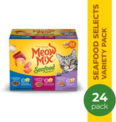 Show full view: Meow Mix Seafood Selects Variety Pack Wet Cat Food, 2.75-oz cup, case of 24 slide 3 of 11
