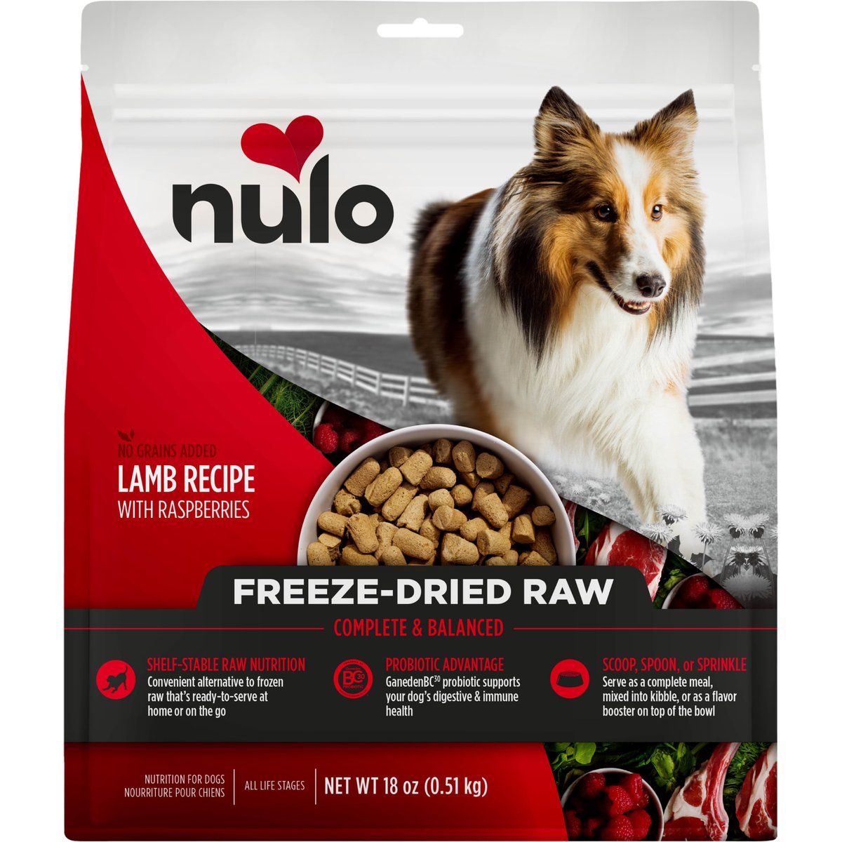 Nulo Lamb Recipe with Raspberries Grain-Free Freeze-Dried Raw Dog Food, 18-oz bag