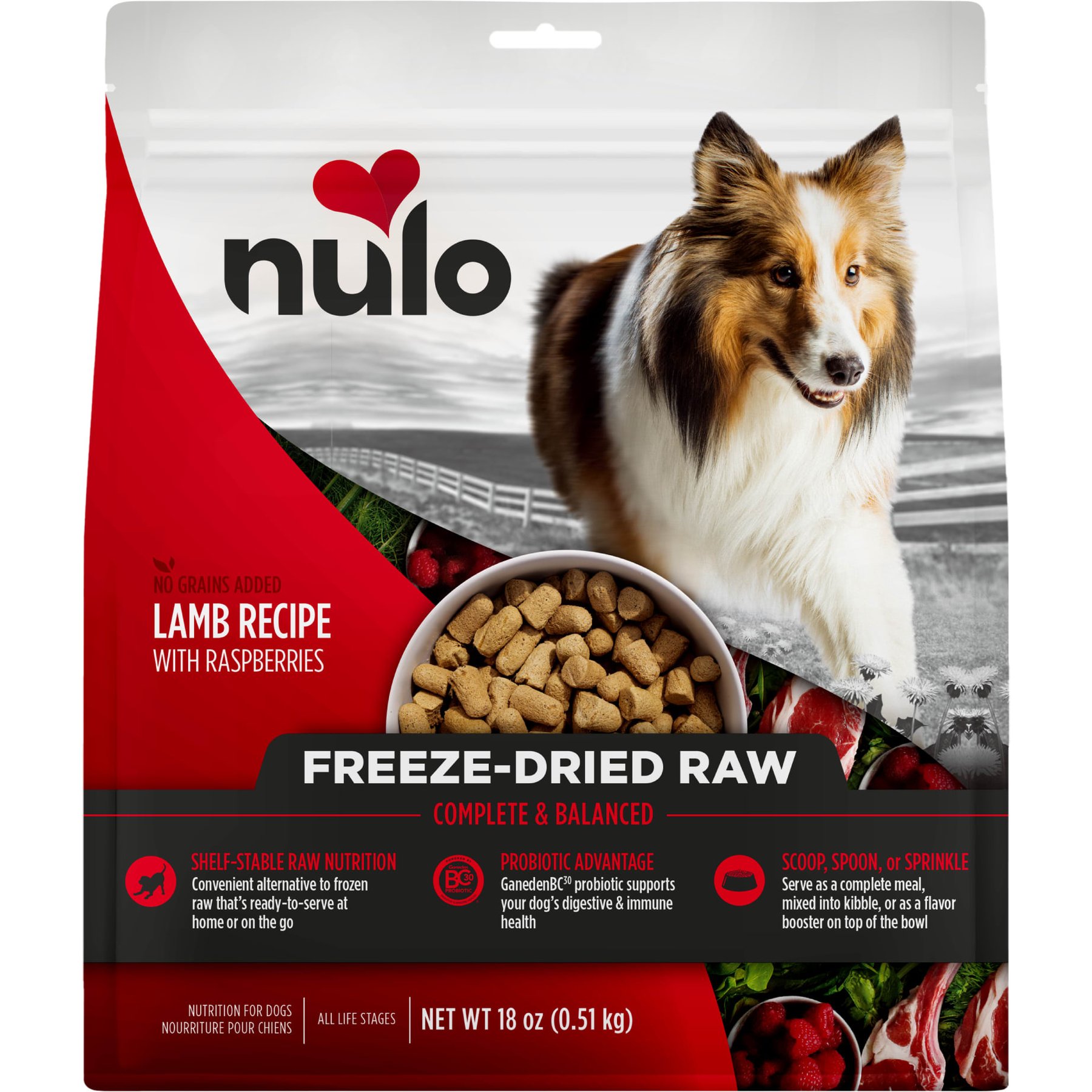 Nulo Lamb Recipe with Raspberries Grain-Free Freeze-Dried Raw Dog Food, 18-oz bag