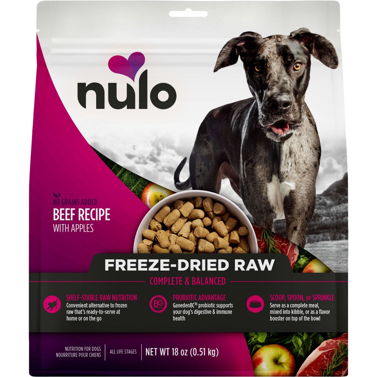 Nulo Freestyle Beef Recipe with Apples Grain-Free Freeze-Dried Raw Dog Food, 18-oz bag