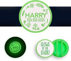 Besties Glow in the Dark Woodland Slide-On AirTag Holder Jingle-Free Silicone Personalized Dog & Cat ID Tag, Glow Green
