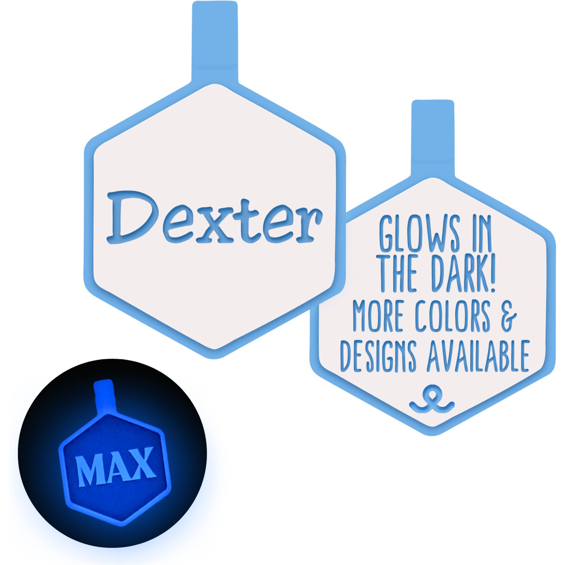 Besties Glow in the Dark Jingle-Free Silicone Personalized Dog ID Tag, Glow Blue