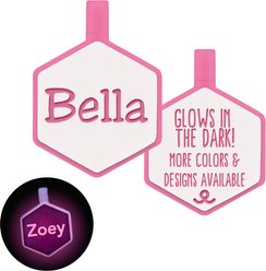 Besties Glow in the Dark Jingle-Free Silicone Personalized Dog ID Tag, Glow Pink