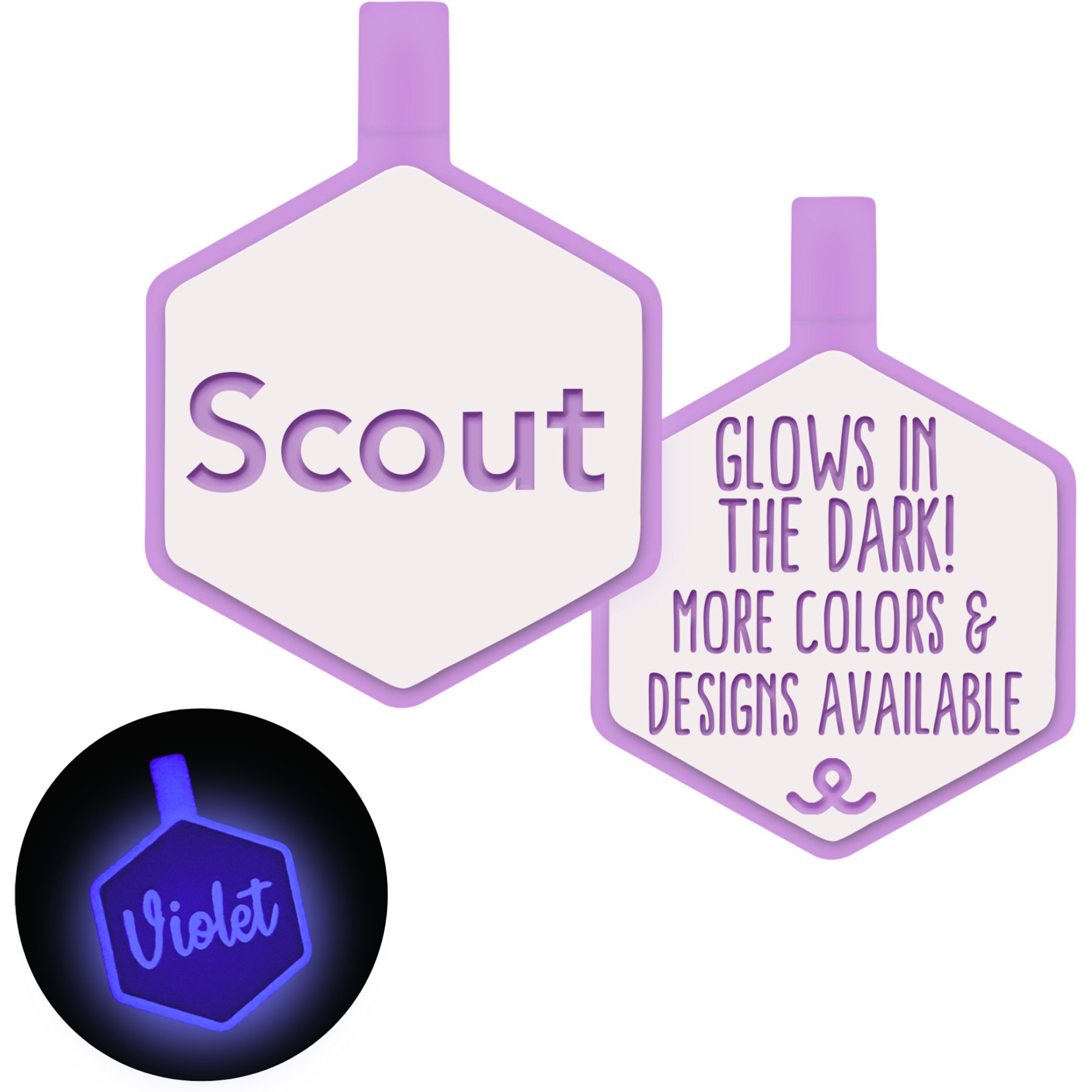 Besties Glow in the Dark Jingle-Free Silicone Personalized Dog ID Tag, Glow Purple