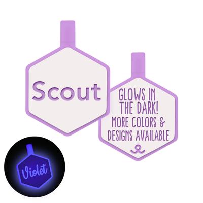 Show full view: Besties Glow in the Dark Jingle-Free Silicone Personalized Dog ID Tag, Glow Purple slide 1 of 10