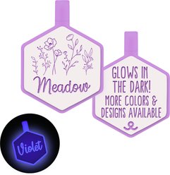 Besties Glow in the Dark Wildflowers Jingle-Free Silicone Personalized Dog ID Tag, Glow Purple
