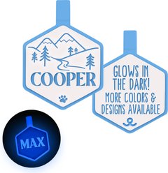 Besties Glow in the Dark Mountain Adventure Jingle-Free Silicone Personalized Dog ID Tag, Glow Blue