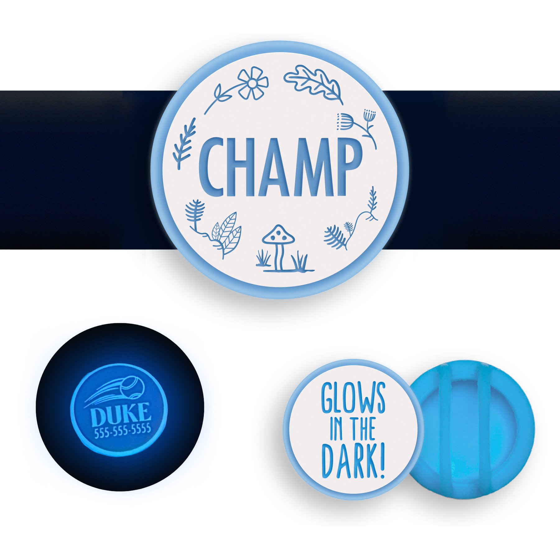 Besties Glow in the Dark Woodland Slide-On AirTag Holder Jingle-Free Silicone Personalized Dog & Cat ID Tag, Glow Blue
