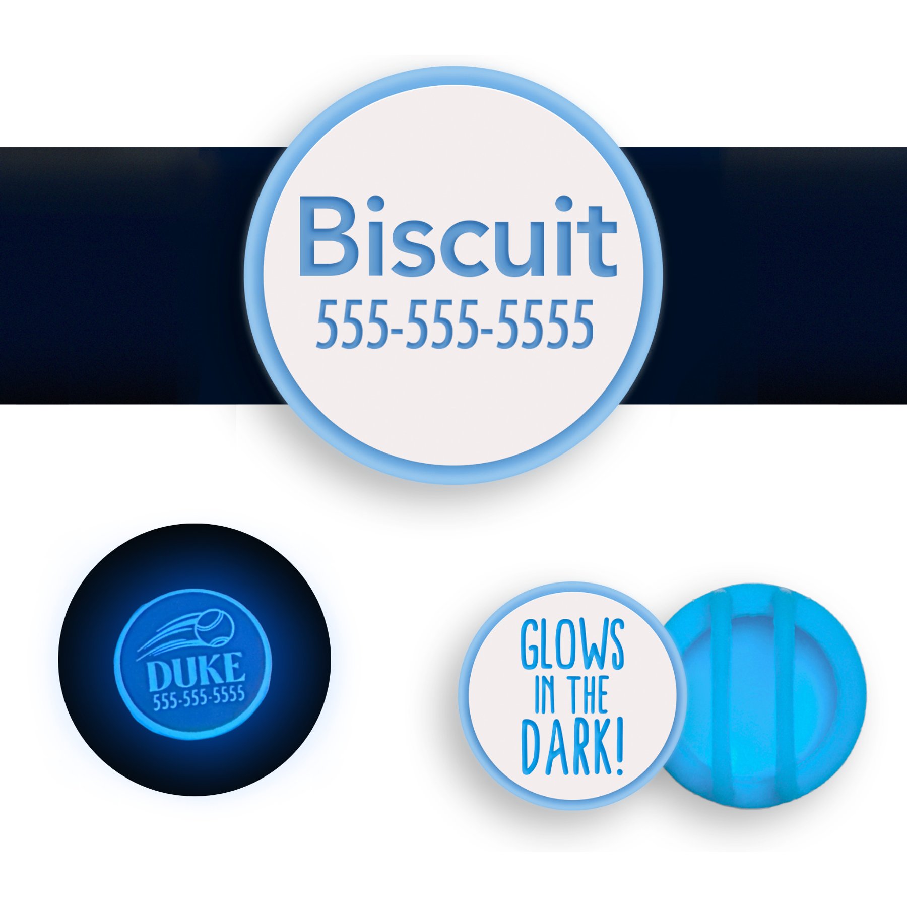 Besties Glow in the Dark Slide-On AirTag Holder Jingle-Free Silicone Personalized Dog & Cat ID Tag, Glow Blue