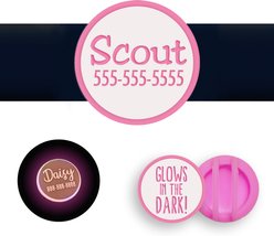 Besties Glow in the Dark Slide-On AirTag Holder Jingle-Free Silicone Personalized Dog & Cat ID Tag, Glow Pink